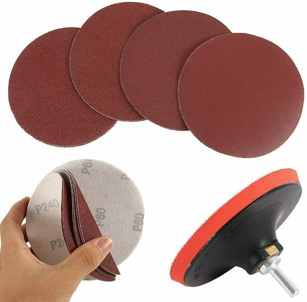 5" Hook and Loop Backing Pad with 10-pcs 125mm 60# 80# 120# 240# Grit Sanding Dis