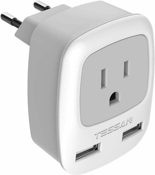 European Travel Plug Adapter, TESSAN International Power Plug with Dual USB Charger