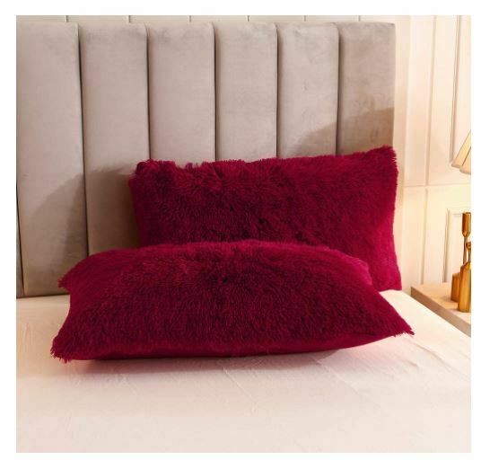 Uhamho Faux Fur Velvet Fluffy Bedding Duvet Cover Comforter Burgundy Queen Size